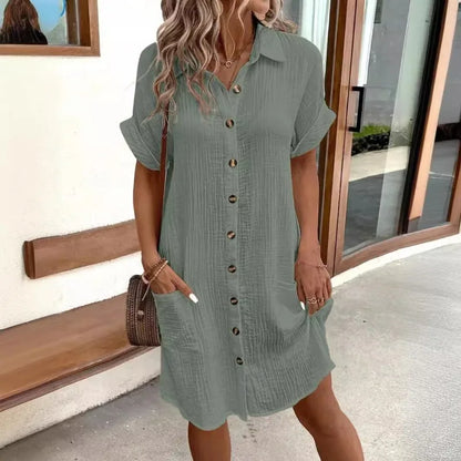 MARIA LINEN POCKET SHIRT DRESS